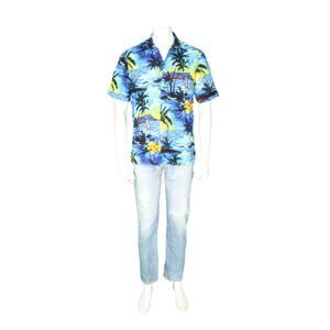 Sunset Scene Orchid Floral Sailing Tourist Souvenir Hawaiian Aloha Camp Shirt L